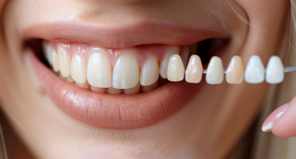 Close-up of porcelain veneer shade matching for a cosmetic dentistry consultation in the Philippines.
